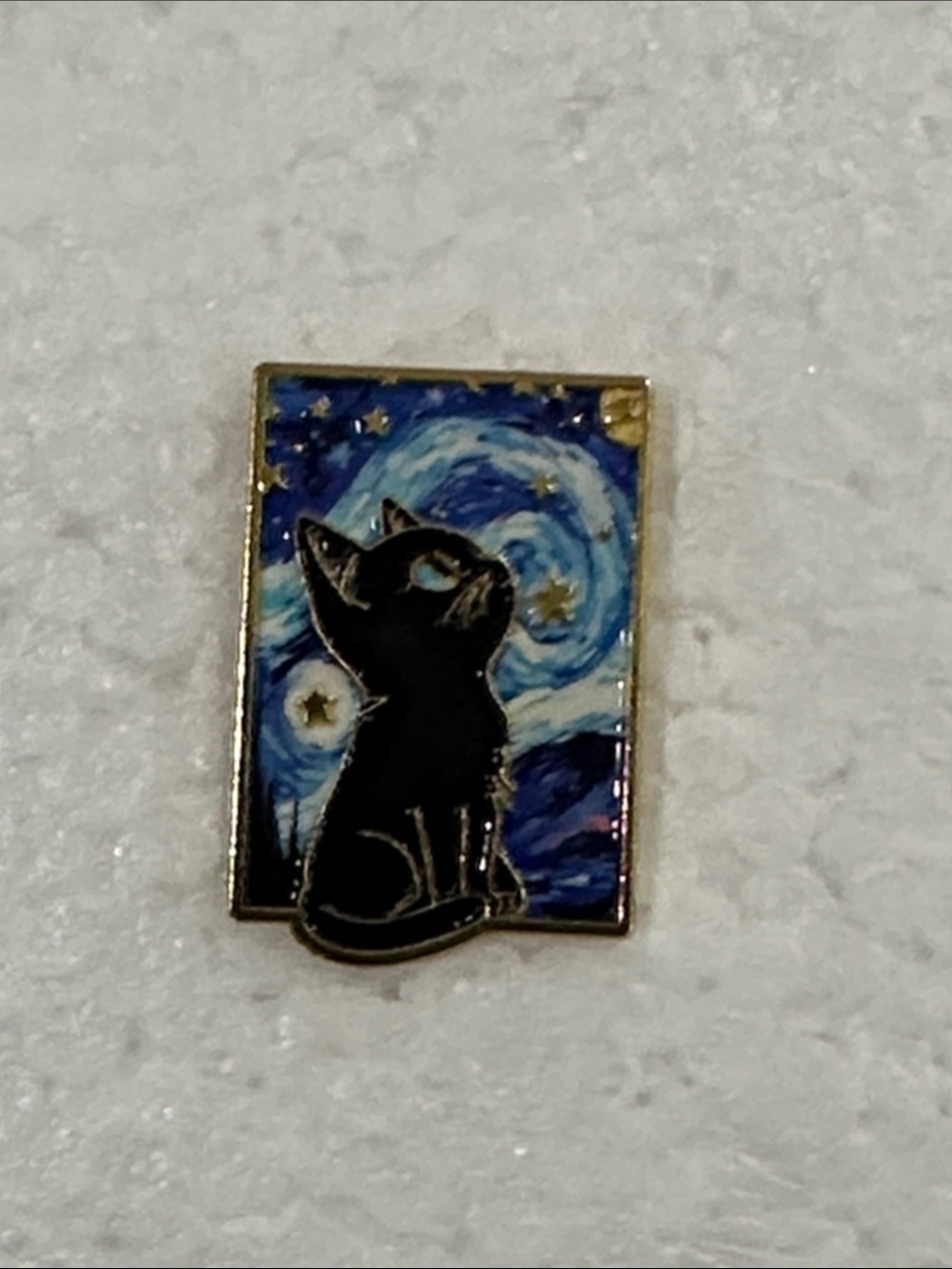 Black Cat Starry Night Enamel Pin - Decorative Cat Accessory